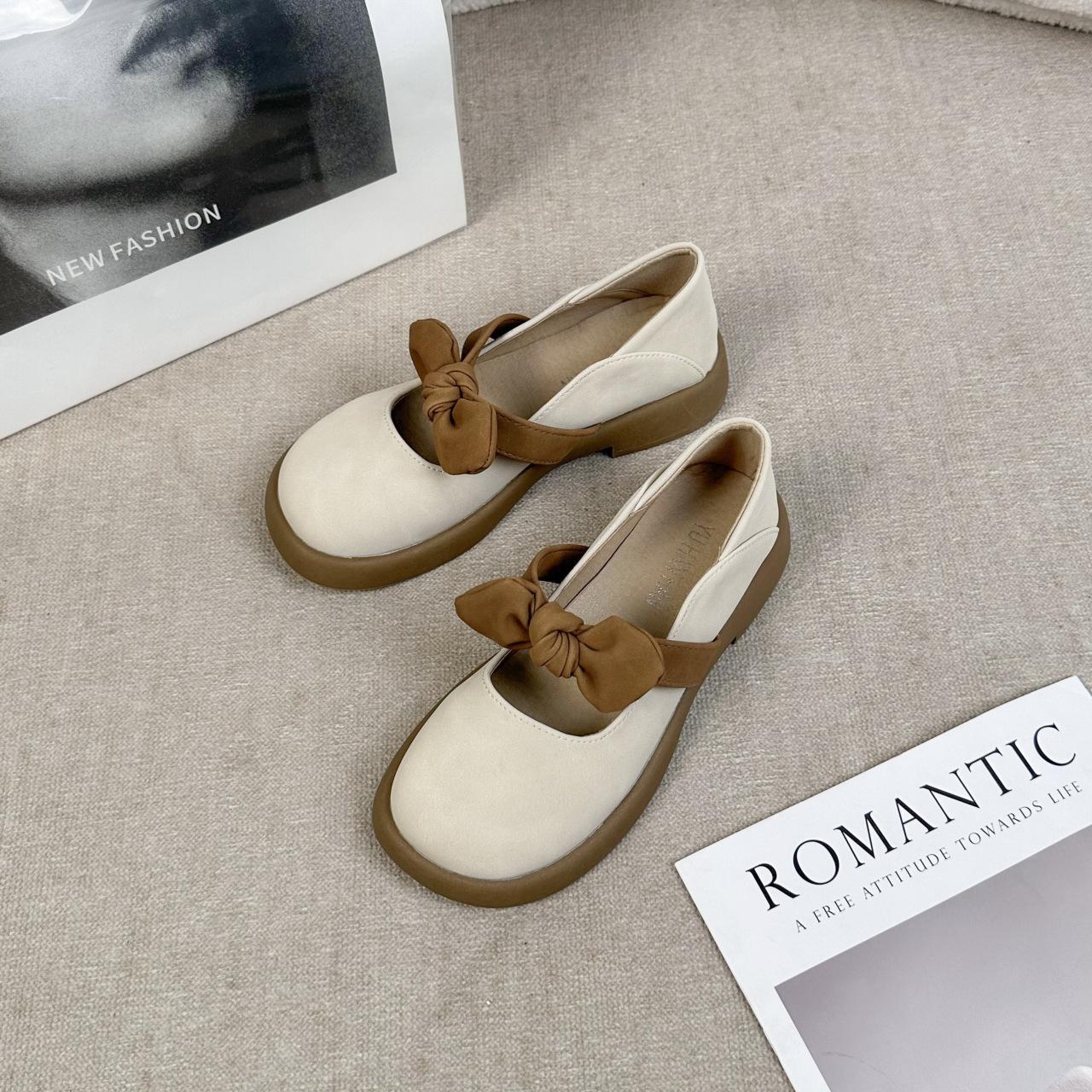 

Французский сказочный стиль сумка-бант голова туфли Мэри Джейн девочка 2025 новая мода юбка мягкая подошва мелкий вырез одинарные туфли 40 бежевый