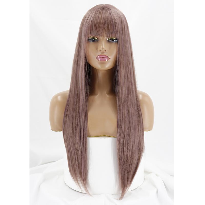 MISS WIG Women Fashion Long Straight Hair with Bangs Gradient Color Heat Resistant Cosplay Wigs Synthetic Fiber Wigs with Bangs