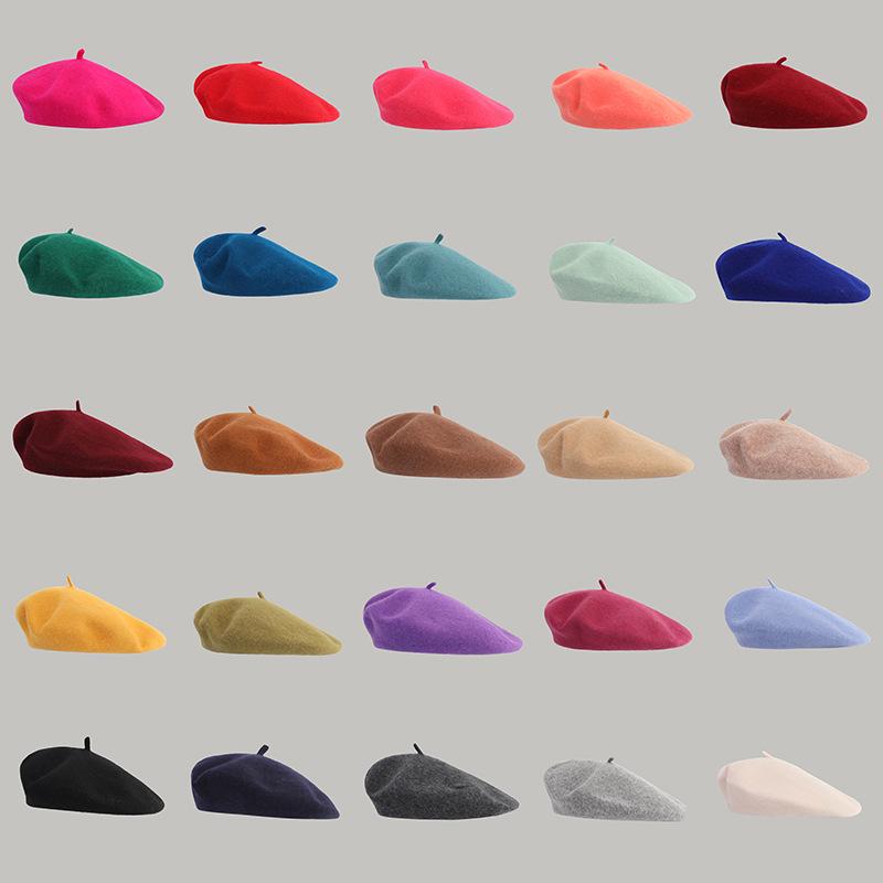 Dámský vlněný baret ve velkých velikostech - Všestranný zimní klobouk v jednobarevném retro japonském a korejském stylu