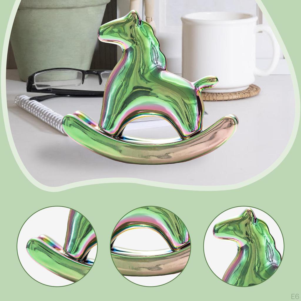 Ceramic Rocking Horse Statue Sculpture Electroplating Figurine for Table Centerpiece