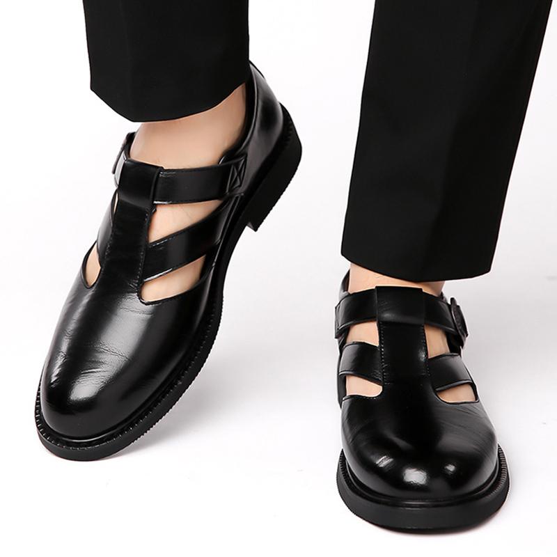 Fashion Men's Leather Shoes Business Casual Forma Wear Pointed Toe Soft Sole Non-Slip Summer Sandals Black Leather Shoes luxury shoes