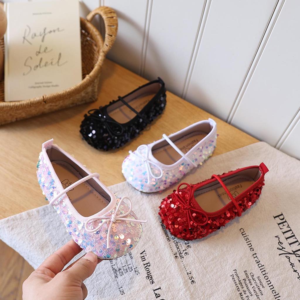2026 Trendy Sequin Bow Princess Flats - Soft Sole Kids' Shoes for Girls