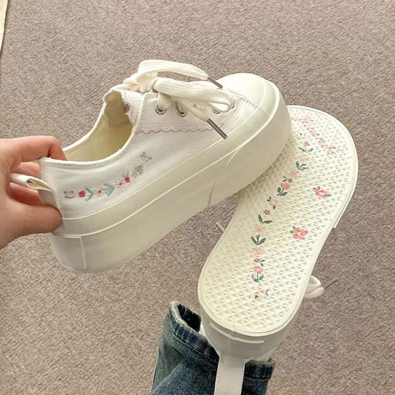 Thin breathable thick-soled heightening canvas shoes women's new summer embroidered versatile casual shoes