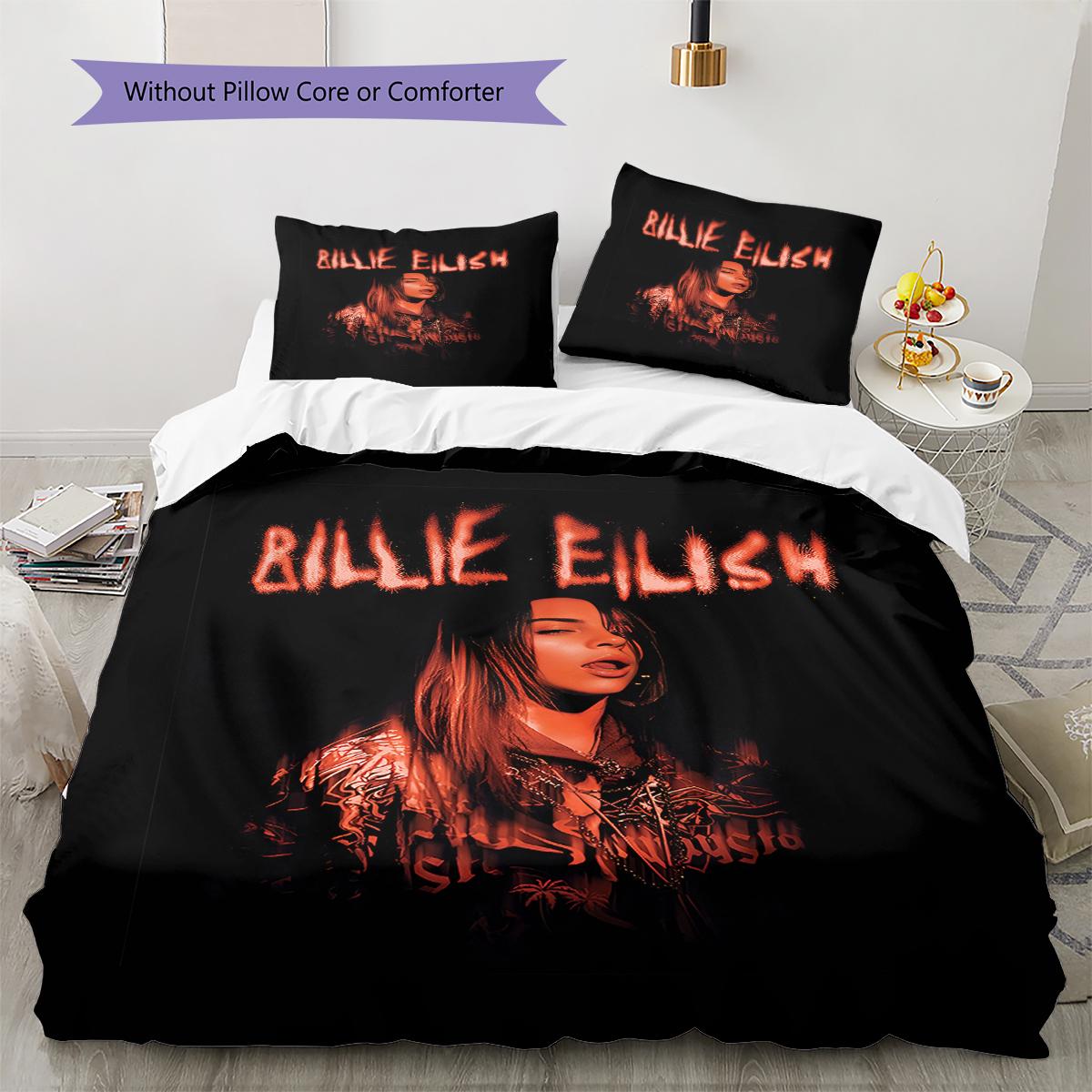 Billie Eilish Muster Bettwäsche, Steppbett Set Bettbezug Kissenbezug Zuhause Geburtstagsgeschenk (1 Bettbezug + 2 Kissenbezüge, ohne Füllung) 140x200cm