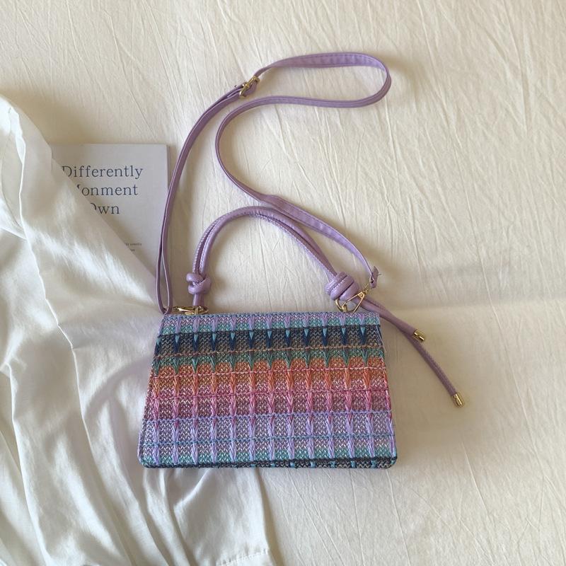 Woven Straw Rainbow Women's Bag 2026 New Chain Party Handbag Stylish Fashion Single Shoulder Bags For Young Lady
