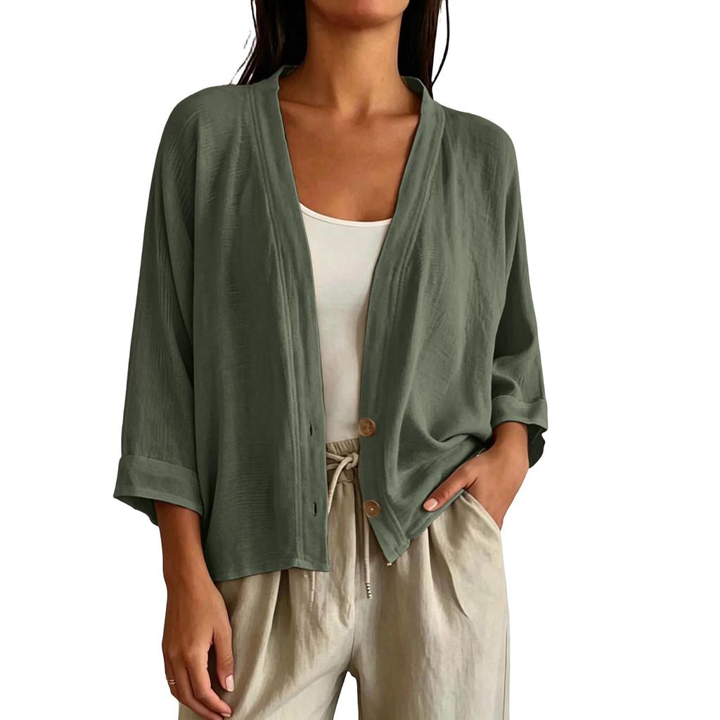 Women's Color V-Neck Long Sleeve Loose Fit Cardigan for Casual Daily Wear