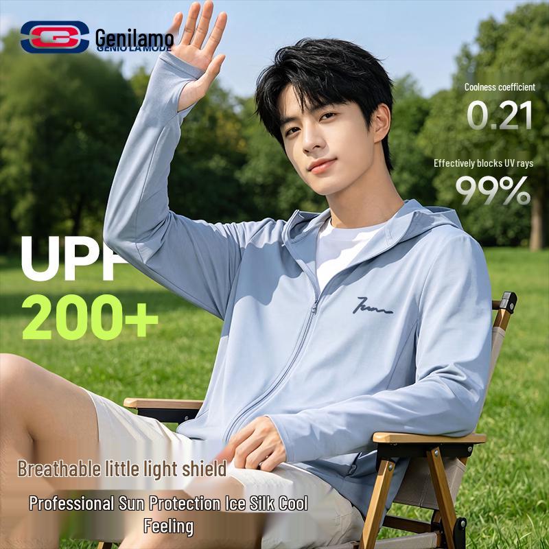 GENIOLAMODE Men s UPF200+ Ice Silk Hooded Sun Protection Jacket L