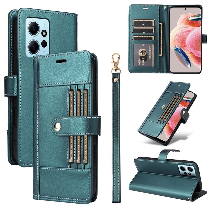 Klapphülle aus Leder für Xiaomi Redmi Note 12 11S 12S 11 10S 10 9 Pro Max Plus 5G Flip Cover Cases Außen 6 Kartenfächer