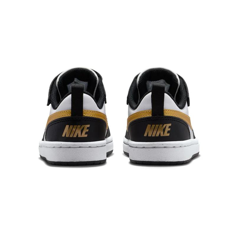 Nike Court Borough Low Top Kids' Skateboarding Shoes Black White Gold Children Aged 3 7 Years Old DV5457-008