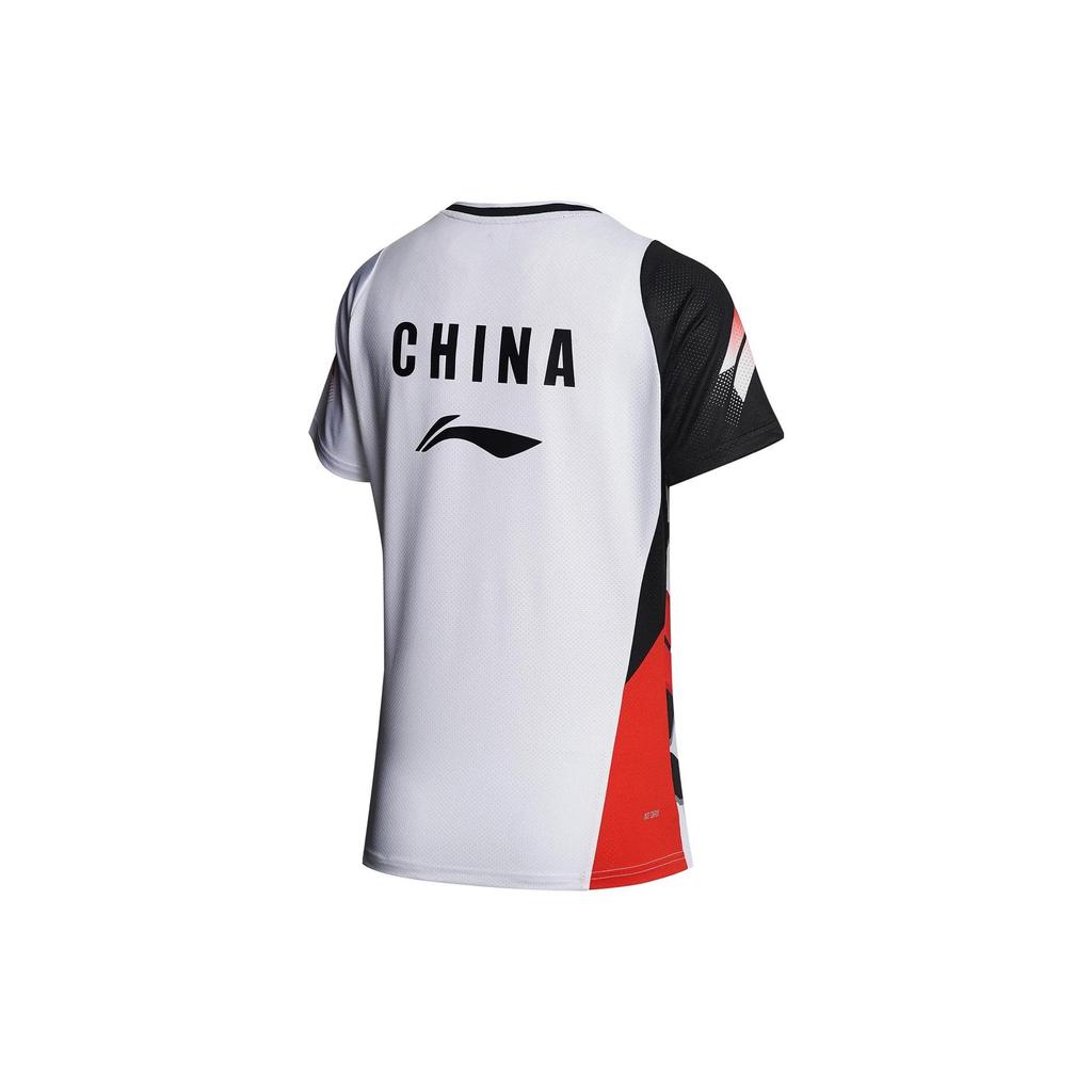 Li Ning Badminton Series Quick-Dry Cool Competition Short Sleeve T-Shirt Women Tops Standard-White AAYS244-1