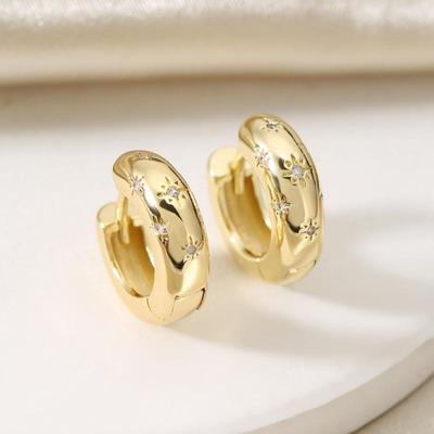 Gold Color Big Hoop Earrings for Women Fine Zircon Star Round Circle Piercing Earrings Fashion Party Jewelry Accessories