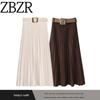 Za Autumn New Arrivals Women's Clothing Zr European and American Style Belted Suede Effect Pleated Midi Skirt 3046252 711