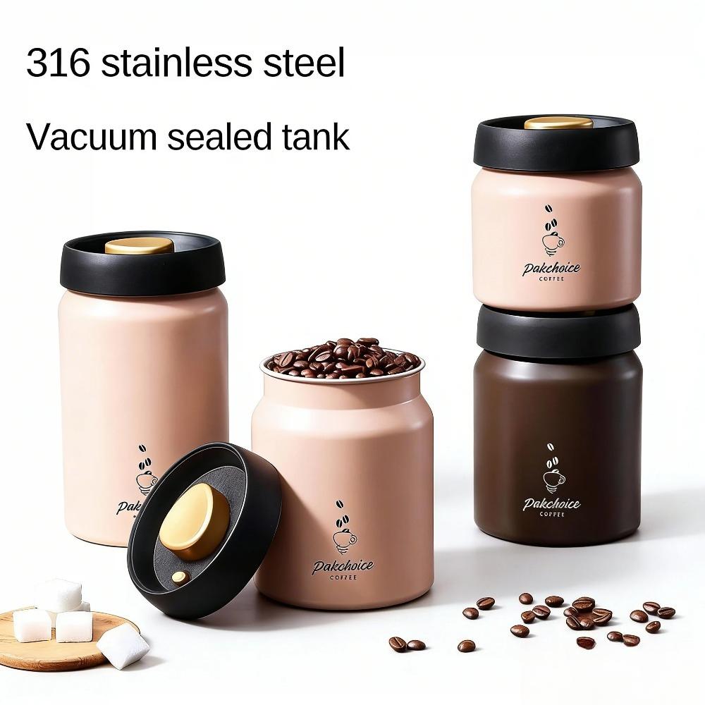Vacuum Coffee Bean Jars Container Stainless Steel Airtight Canister Light-proof Tea Spice Food Storage Jar Kitchen Storage Tools