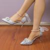 Bow Silver Hollow High Heels Summer New Women's Stiletto Ceremony Bridesmaid Wedding Shoes Bride Shoes