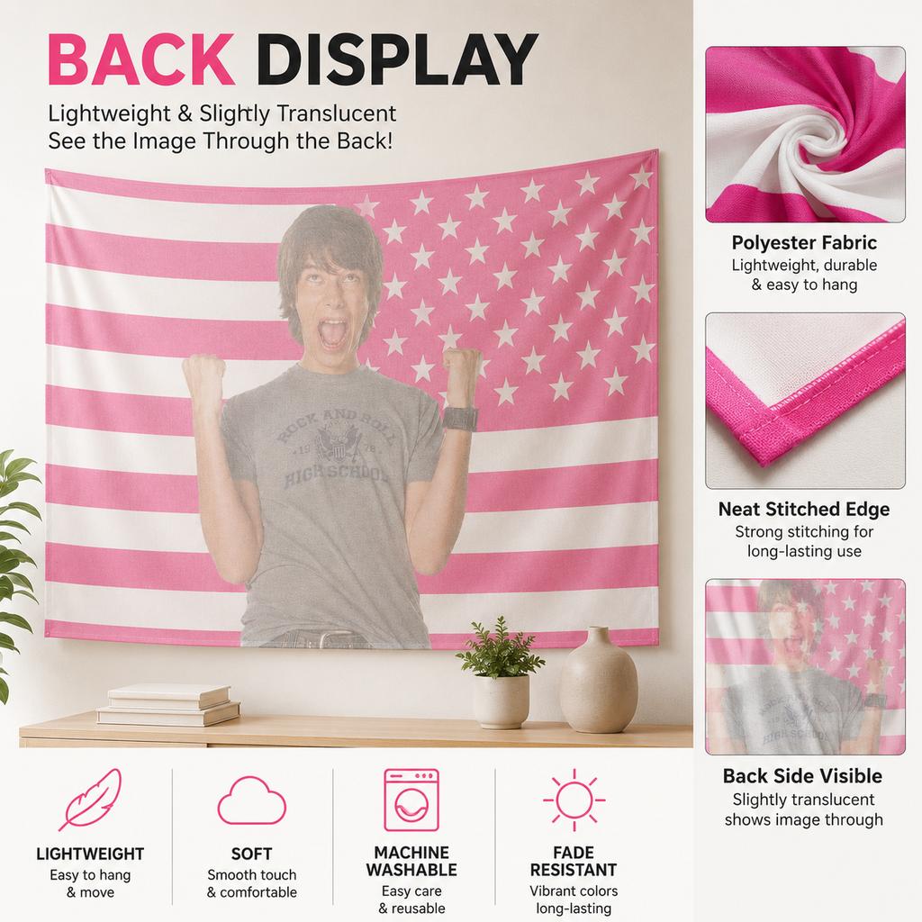 Funny Meme Star Pink Flag Tapestry Flat Print Retro High School Boy Wall Decor for Bedroom Living Room College Dorm Gift