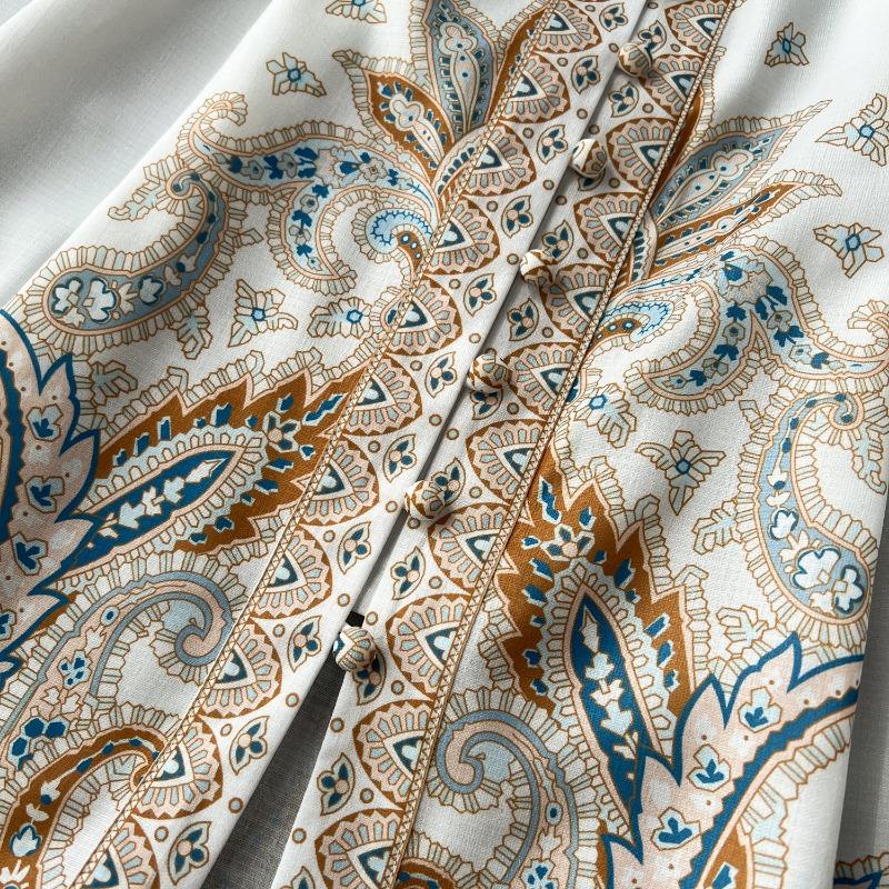 Hikigawa Chic Móda Ženy Elegantní Stojáček S límcem Přepásaný Úzký Pas Šaty Vintage Single Breasted Print Vestidos Mujer