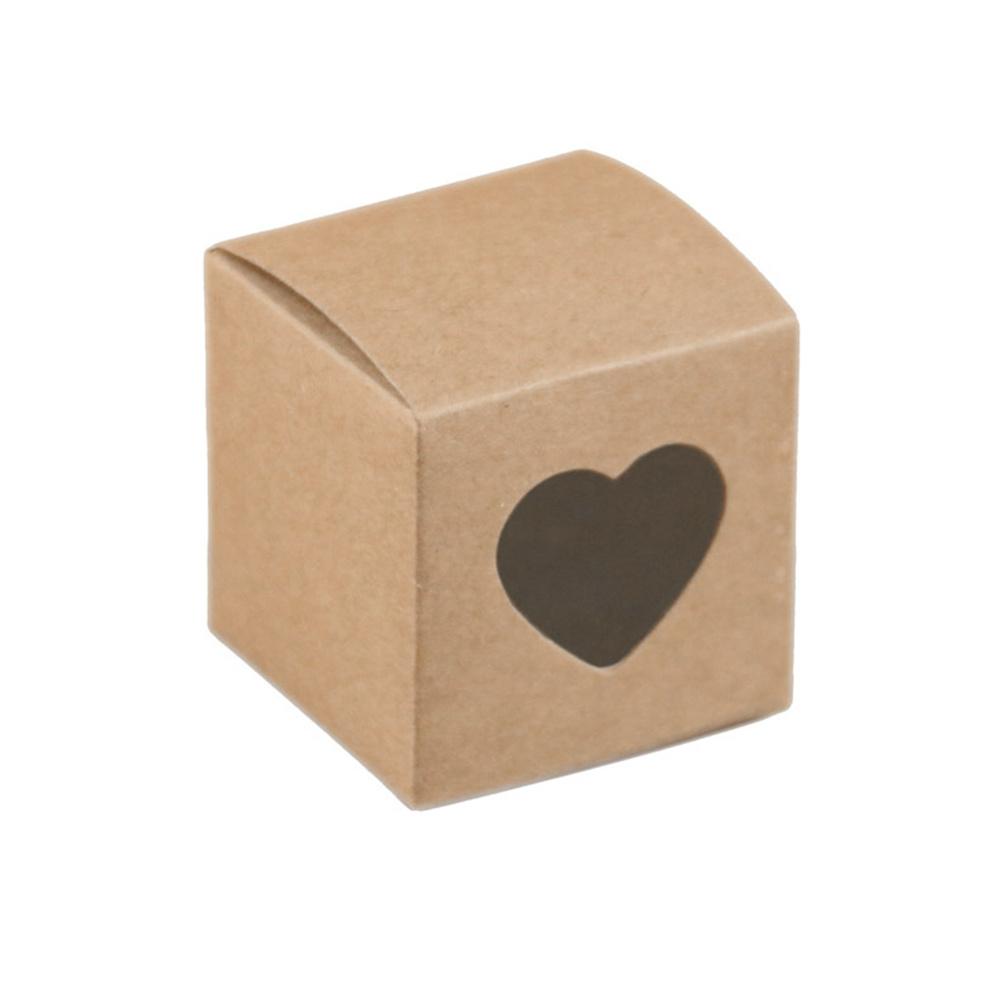 50pcs Square Kraft  Paper  Box Transparent Heart-shaped Window Romantic European Style Sturdy Abrasion Resistant Candy Packaging Box