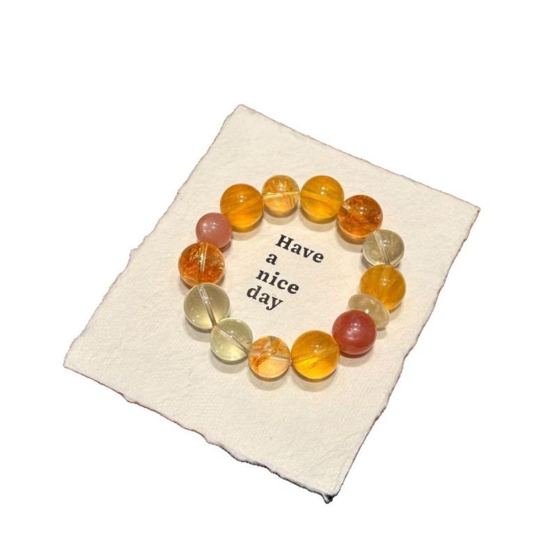 Honey Sunshine Original Yellow Crystal Beaded Bracelet Fluorite Phantom Quartz Lemon Large Beads Womens
