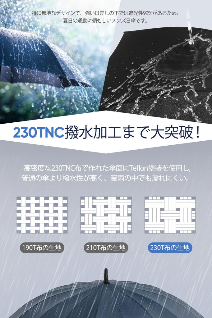 VIVICIYY Long Super Water 260T vysoce pevná skleněná teflonová hůl s automatickým otevíráním pro slunečné i deštivé počasí Dodává se s úložným pouzdrem Deštník, pánský,