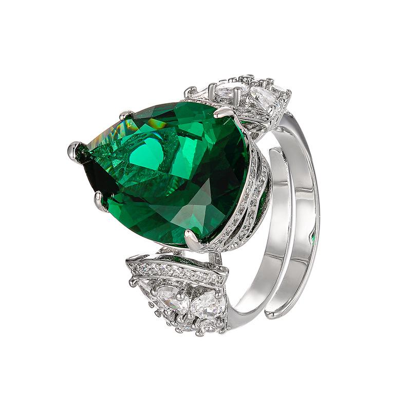 Jewelry New Ring Colorful Droplet Shaped Grandm Green Sea Blue Luxurious Women's
