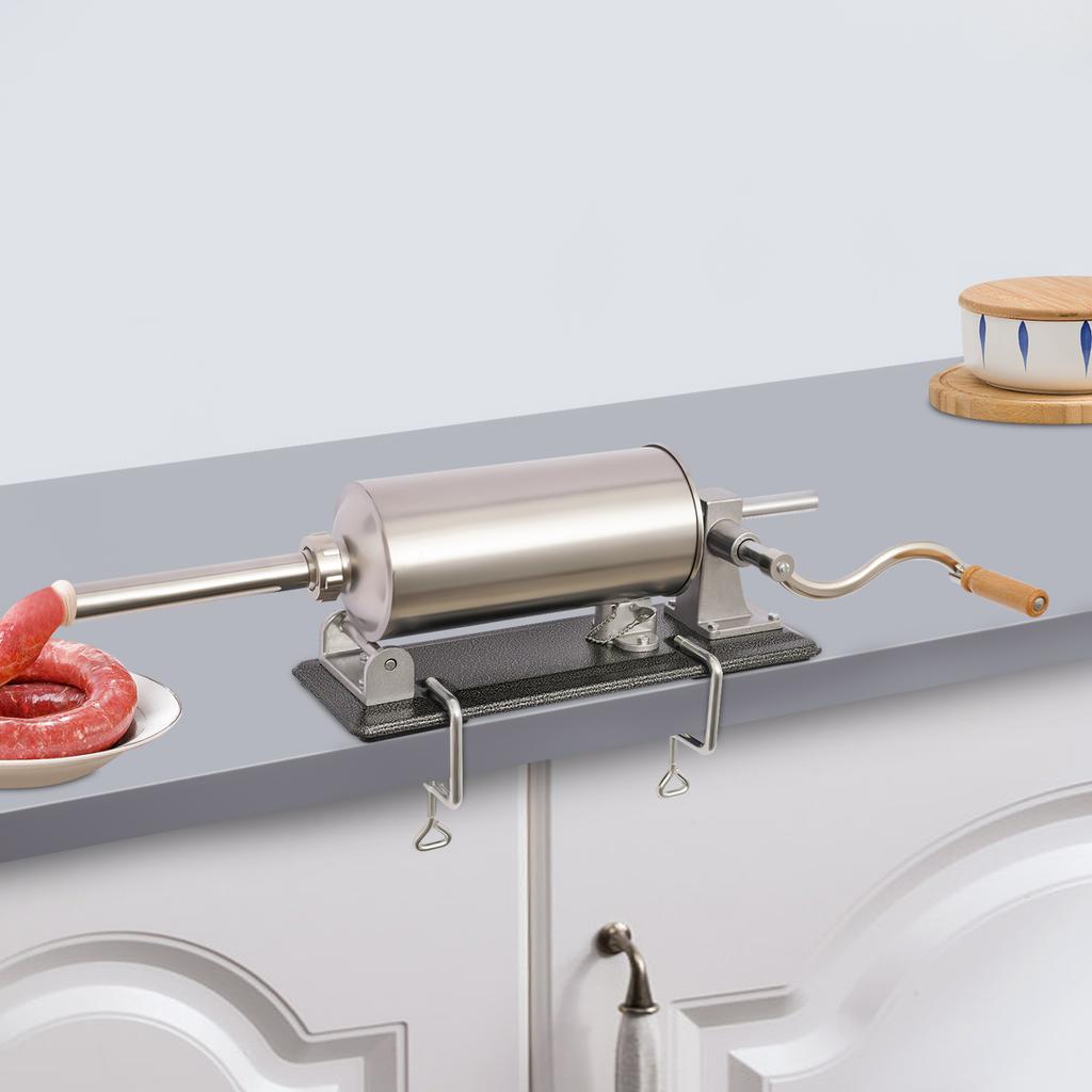4L Wurstfüllmaschine - Horizontale manuelle Fleischfüllmaschine, Edelstahl-Wurstmacher mit 8 Füllröhrchen (1,6-2,9 cm)