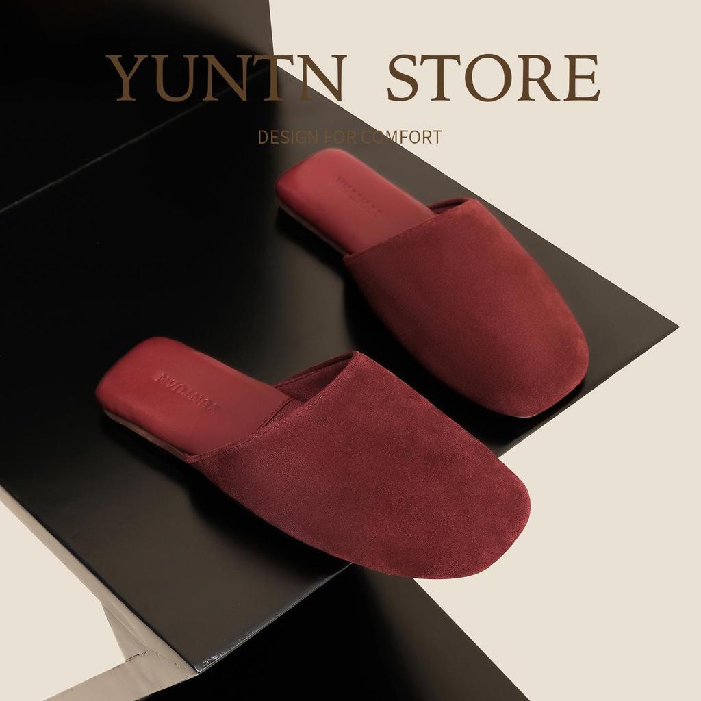 High-End Minimalist Genuine Leather & Suede Slippers - Non-Slip Sole, Unisex, All-Season Indoor Footwear