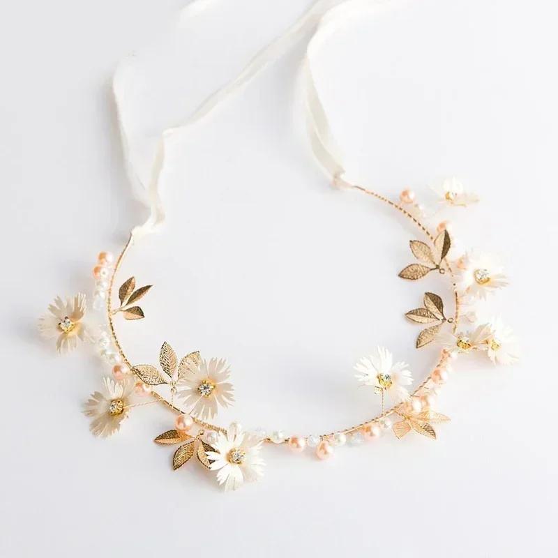 Fashion Elegant Pearl Flower Chain Hair Band Fairy Headdress Wedding Head Decoration Chinese Style Bride's Hair Accessories