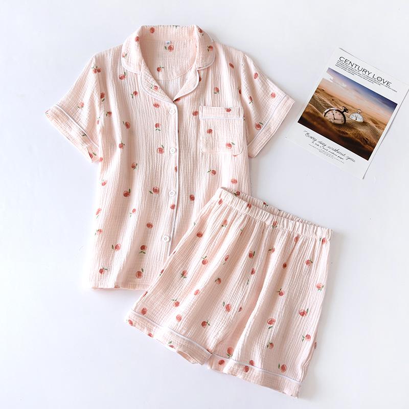 Women's Short Sleeve Cotton Gauze Pajamas - Lightweight, Loose Fit for Spring, Summer, and Autumn