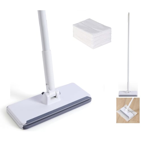 CLEANHOME Floor Wiper, Attaches and Detaches In 1 Second, One-Touch Mop, 2-in-1 Drainer, 24cm Wide, 4-Section Pole, 40cm-122cm Long, Wet/Dry Mop, Wipi