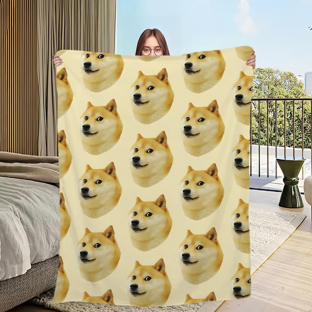 Funny Cute Meme C-Cheems Dog Home Flannel Warm Comfort Soft Plush Blanket For Sofa Living Room Office Bedroom Travel Gift