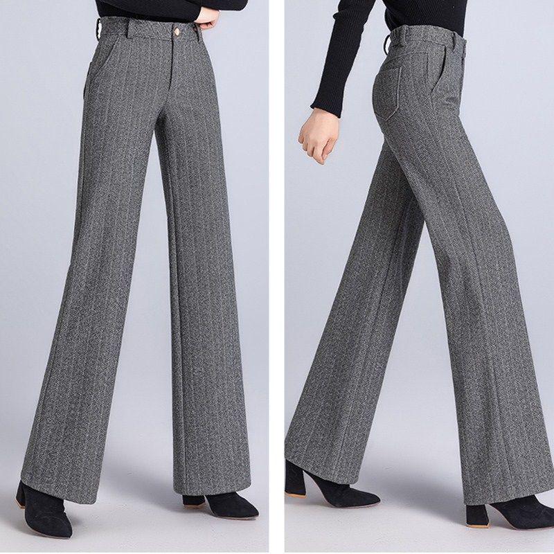 Women's High-Waisted Woolen Herringbone Wide-Leg Trousers, Plus Size, Thickened for Autumn/Winter 2025