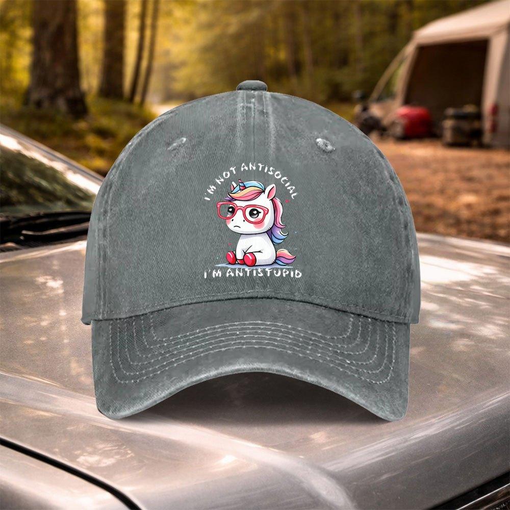 Unicorn Printed Vintage Washed Adjustable Baseball Cap for Weddings Parties Festivals Bachelorette Birthdays Cycling