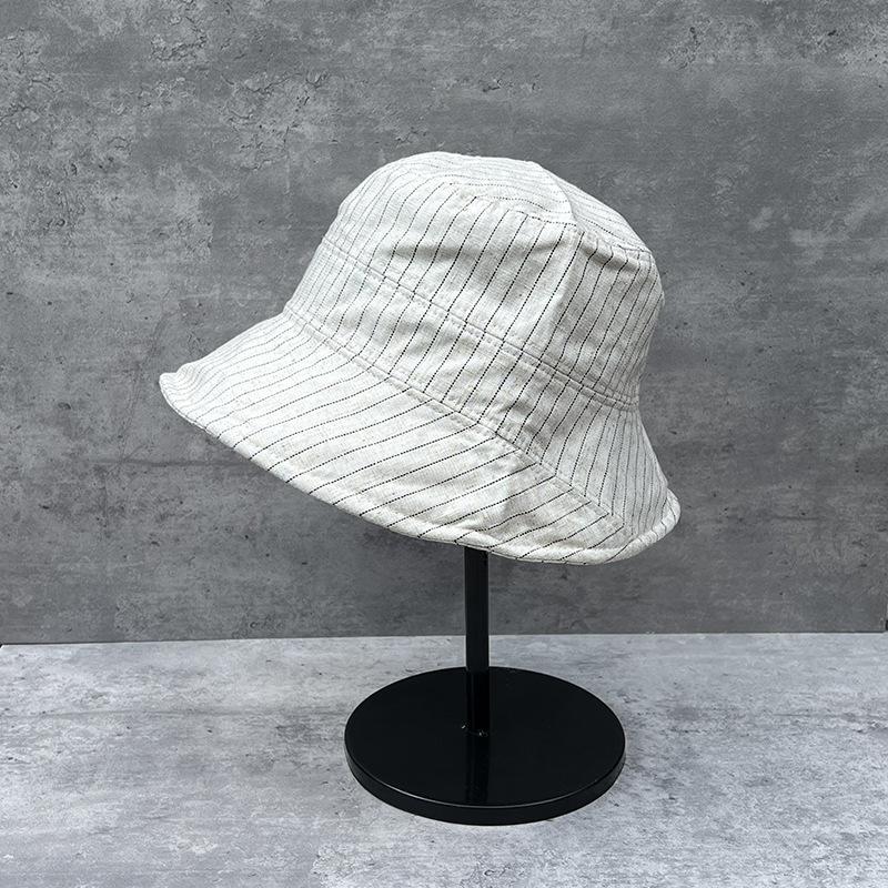 25 Simple Striped Cotton And Linen Fisherman Hats For Children, Light And Breathable Face-Covering Versatile Basin Hats In Summer