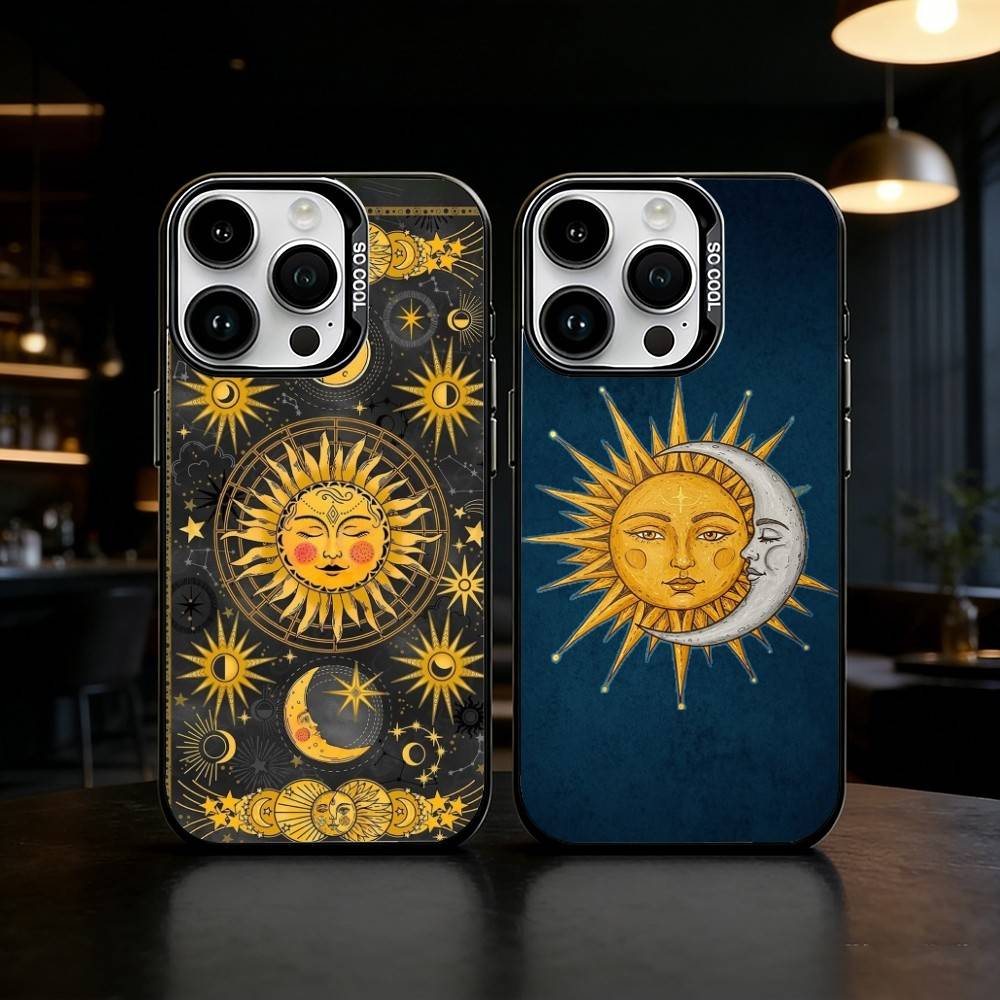 Retro Tarot Sonne Mond Sterne Handyhülle Farbe Silber Hülle Für IPhone 17 16 15 14 13 12 11 Pro Max Plus