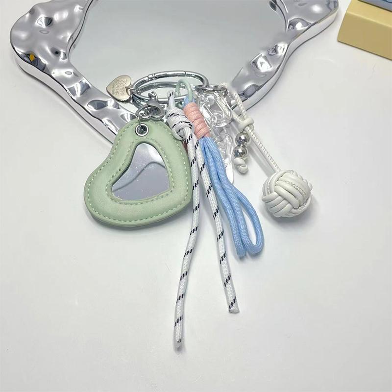 

Брелок-зеркальце в форме сердца в стиле инс, трендовый Y2K, плетеный из веревки, подвеска для сумки, креативный кожаный плетеный шарик, подвеска для сумки, подарки зелёный