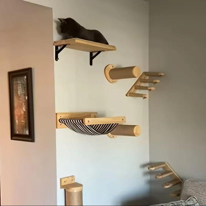 1 Pieza Árbol para Gatos Montado en la Pared Puente de Escalada para Gatos con Rascador y Hamaca para Gatos Escalera de Sisal para Jugar y Descansar Gatitos
