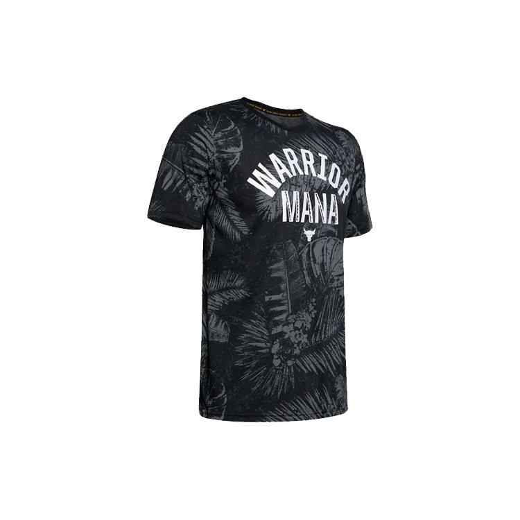 Men s Under Armour Project Rock Aloha Camo Alphabet Pattern Printing Sports Short Sleeve Black 1351585-001 S