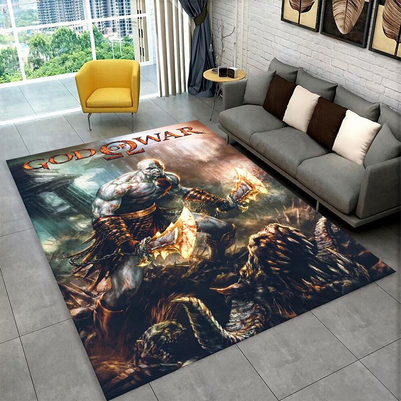 Retro God of War Game Kratos Carpet Rug for Bedroom Living Room Sofa Playroom Doormat Home Decor,Kid Area Rug Non-slip gift