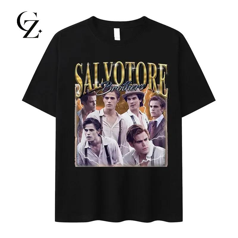 90s Retro Damon Salvatore Graphic T Shirt Unisex Harajuku Fashion Cotton Short Sleeve Tshirts Y2k Mens Gothic Clothing TShirt