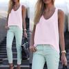 Solid Color Round Neck Sleeveless Chiffon Blouse Summer Women Vest Tank Top