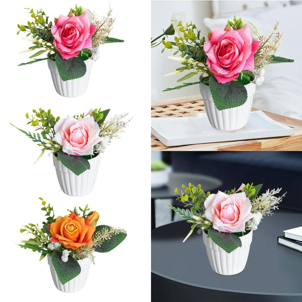 Artificial Potted Rose Flowers Fake Plants Potted Decor Nordic Design Realistic