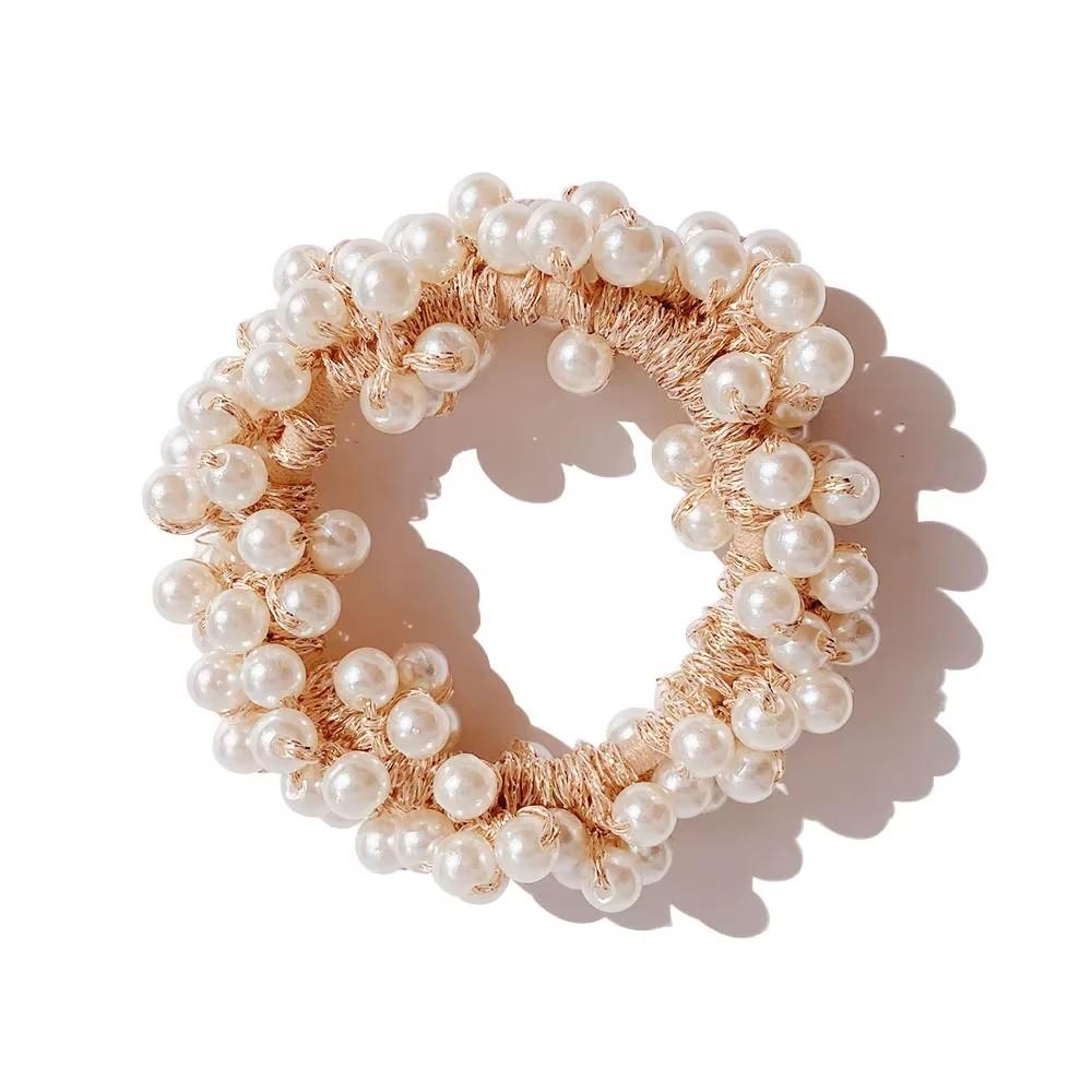 

Элегантная женская резинка для волос с жемчугом, резинки для волос с бусинами для девочек, резинки для волос с хвостиком, эластичная повязка на голову шампанского