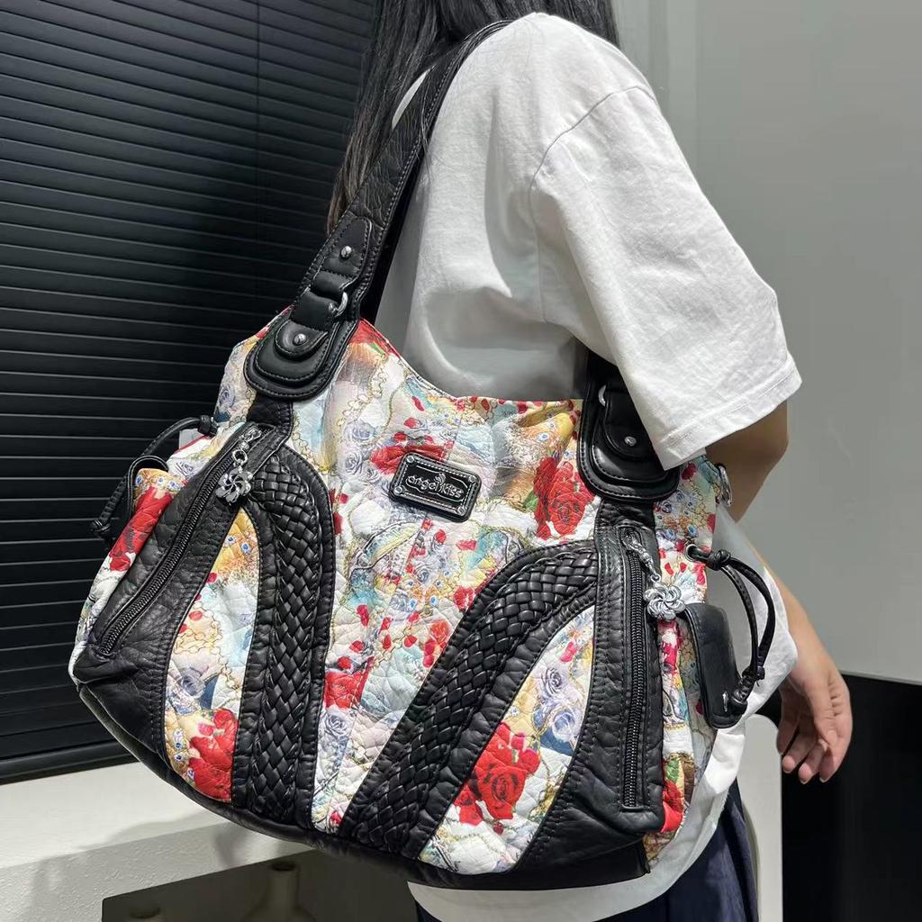 Ladies Vintage Spice Girl Tote Bag Large Capacity Niche Personality Washed Shoulder Bag