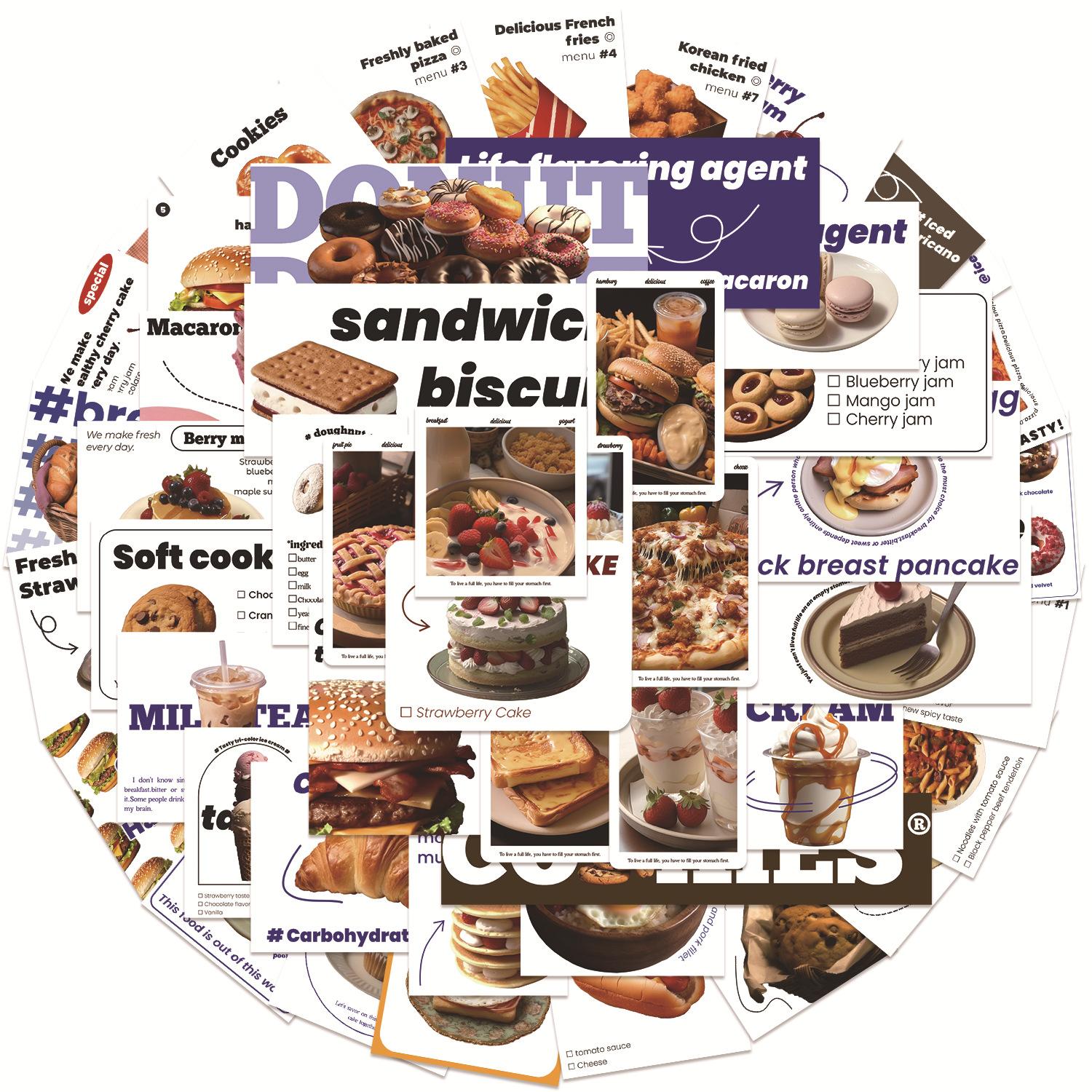 

50 European and American Cartoon Food Graffiti Stickers Decorate Guitar Notebook Suitcase DIY Waterproof