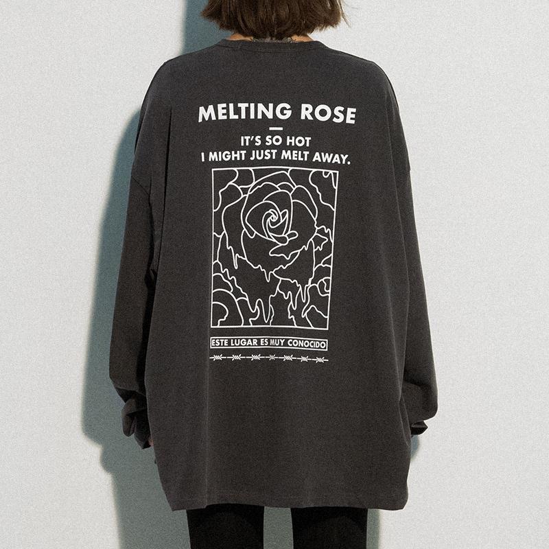 Black Hoodie Melting Rose Long Sleeve Charcoal L