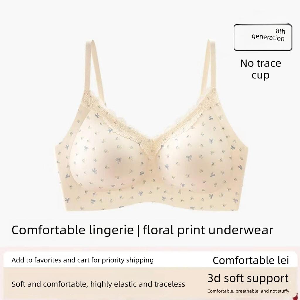 Intimo da donna estivo, adorabile, dolce, in pizzo, con coppe preformate e raccolte sul seno, senza cuciture visibili