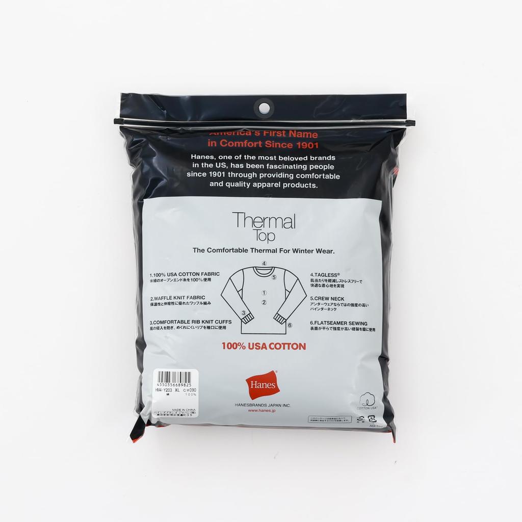 Hanes Koszulka z długim rękawem USA Rozmiar L Męska, 100% Bawełna, Dekolt, Czarny, (HM4-Y203)