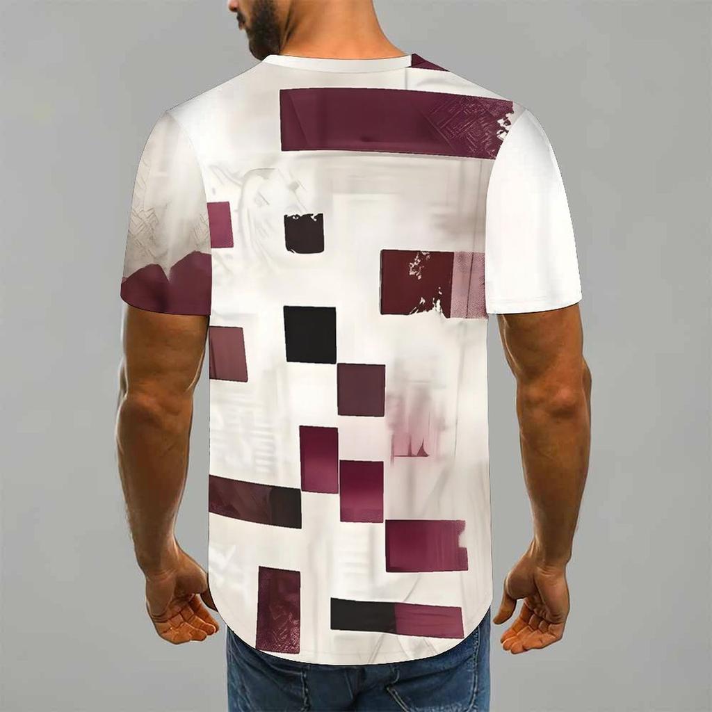 Women Short Sleeve Crew Neck T Shirt White Red Gradient Vertical Line Dot Abstract Print Top