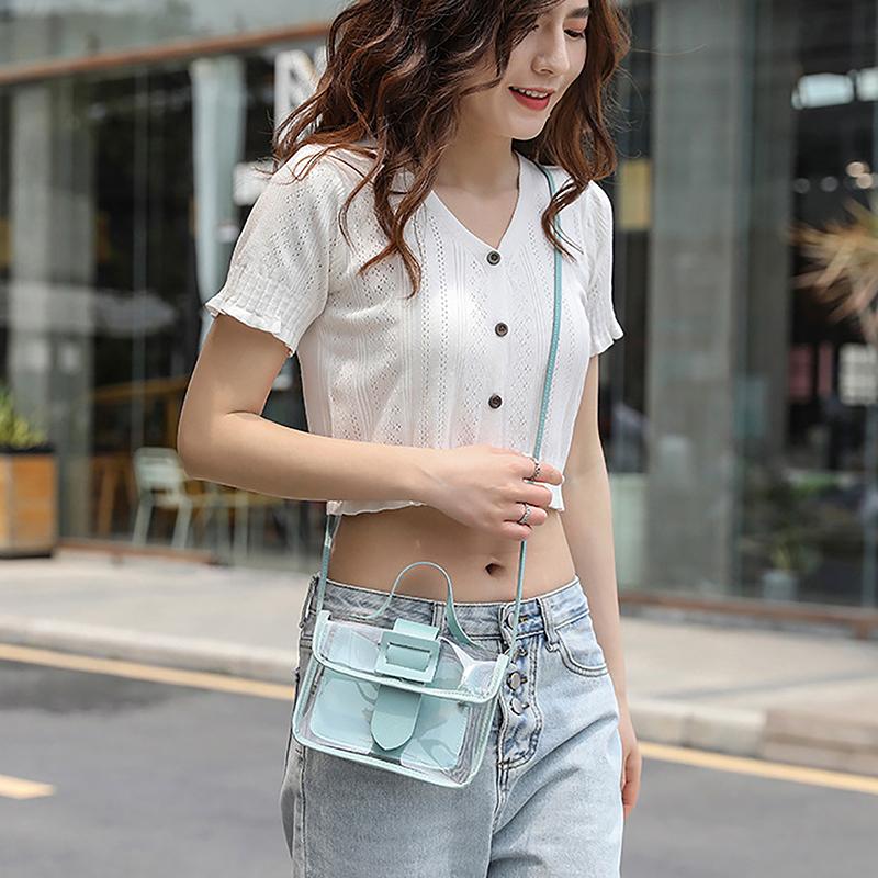 Women'S Transparent Square Sling Bag Cool Pvc Shoulder Bag Messenger Bag Waterproof Mobile Phone Bag