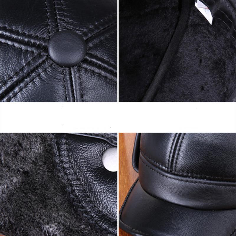 High Quality Leather Fur Hat Winter Outdoor Hat Cold-proof Old Man's Black Brown Leather Earring Bomber Hats